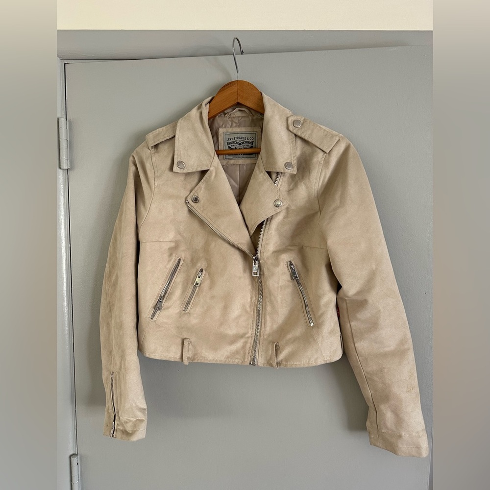Levi’s faux suede Moto jacket in sand beige size medium - Picture 1 of 8